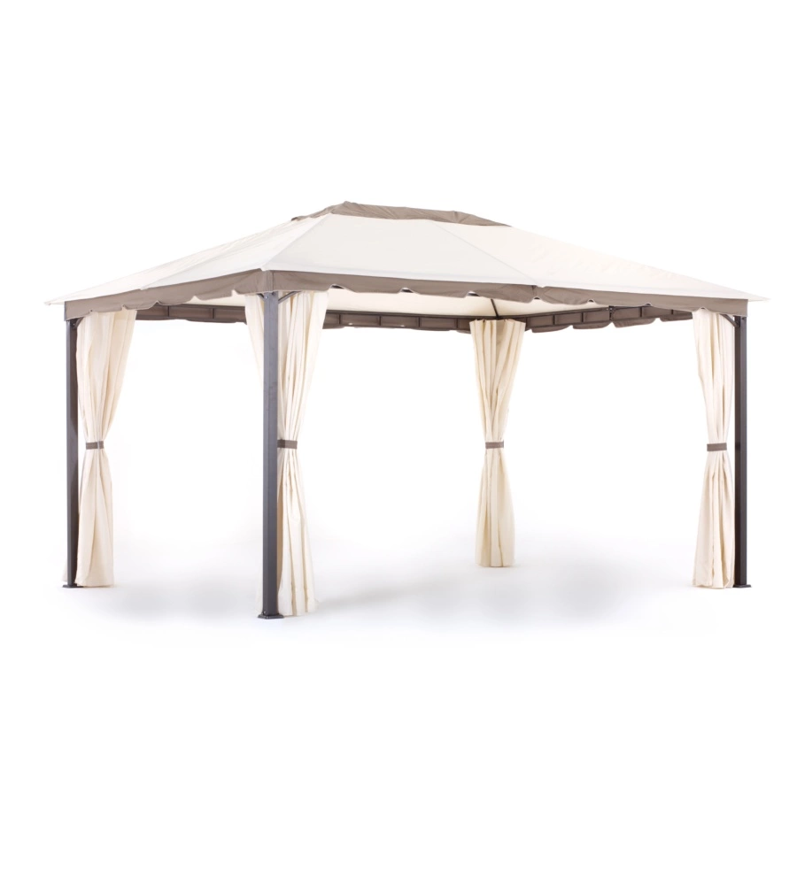 GAZEBO DA ESTERNO "ROMA" IN METALLO VERNICIATO COLORE ECRU, 3X4 M